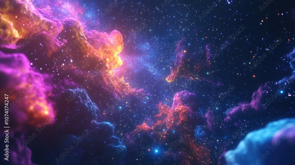 Obraz premium High definition star field background featuring a 3D cartoon rendering of a colorful starry night sky and outer space texture