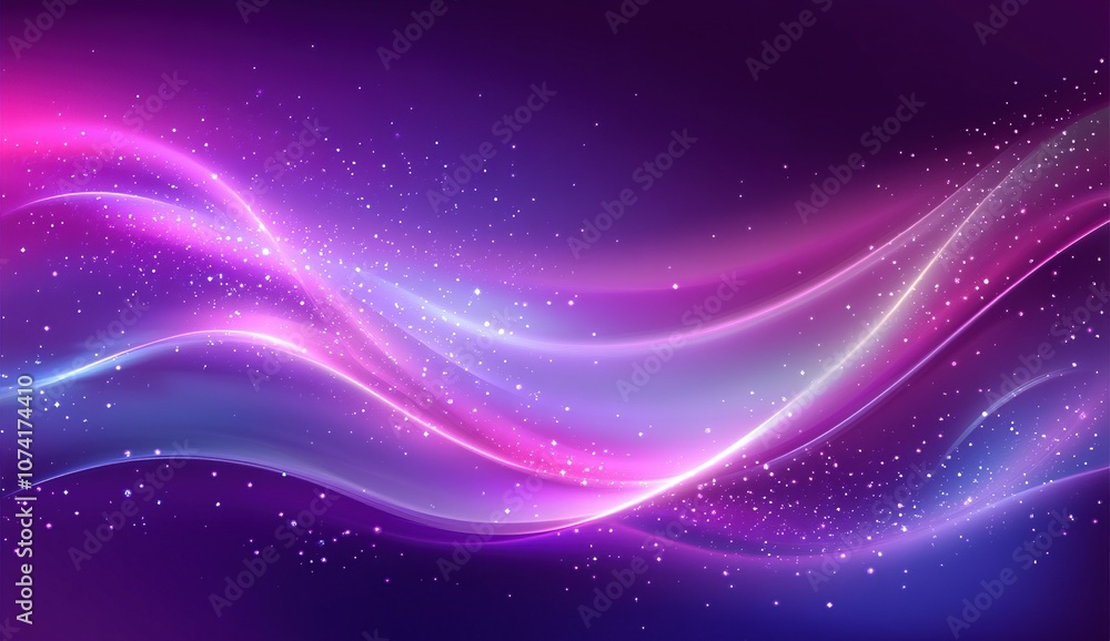 Abstract purple and pink wave background with glowing particles. Abstract purple and pink wave background with glowing particles.