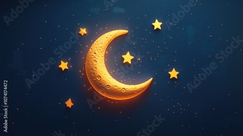 Wallpaper Mural Night scene with moon and stars in 3D cartoon rendering featuring a flat color icon Realistic illustration Pictogram isolated Top view with colorful transparent shadow design Torontodigital.ca