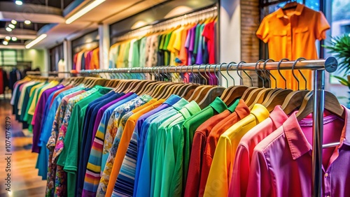 Wallpaper Mural Vibrant Display of Colorful Clothes on Hangers in a Boutique Setting with Ample Copy Space for Text or Branding, Showcasing Fashion and Style Torontodigital.ca