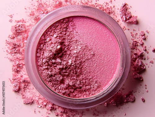 Vibrant Pink Cosmetic Powder in a Clear Jar photo