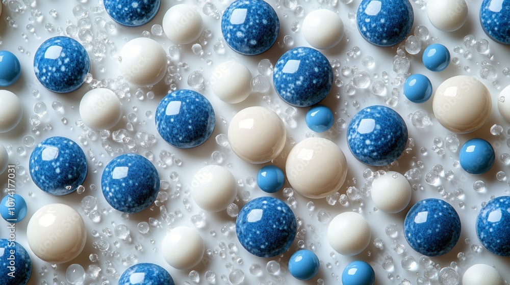 Artistic Composition of Colorful Marbles and Water Droplets Artistic Composition of Colorful Marbles and Water Droplets