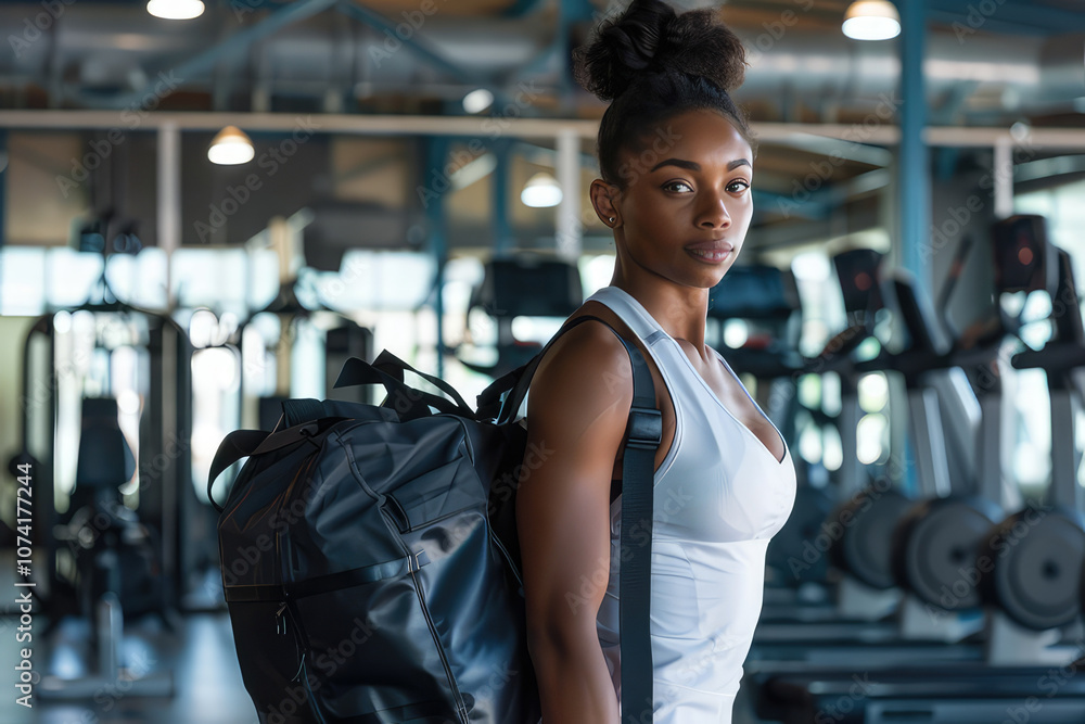 Teen athlete carrying gym bag for workout Teen athlete carrying gym bag for workout