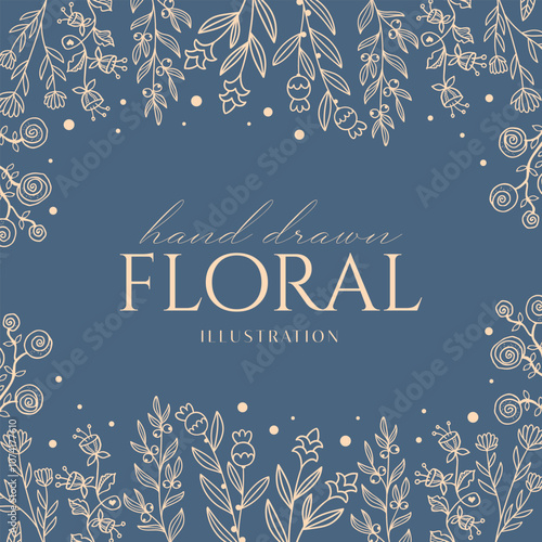 Elegance Wedding drawn mono-line floral botanical flower pattern background design