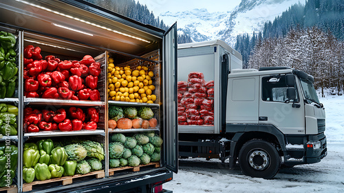 A refrigerated truck transporting perishable goods, representing the importance of temperature control in logistics 