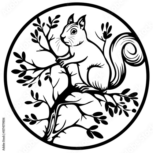 Squirrel On Tree Vector Logo