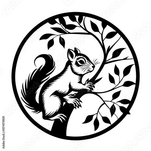 Squirrel On Tree Vector Logo