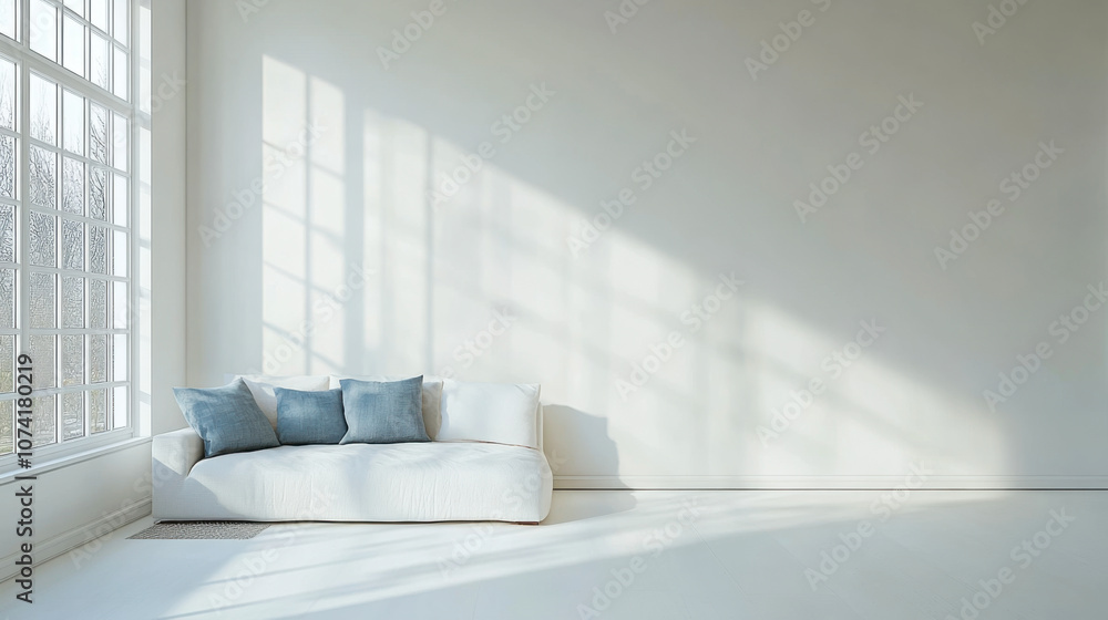 Fototapeta premium white wall living room sofa and clean with minimalist style