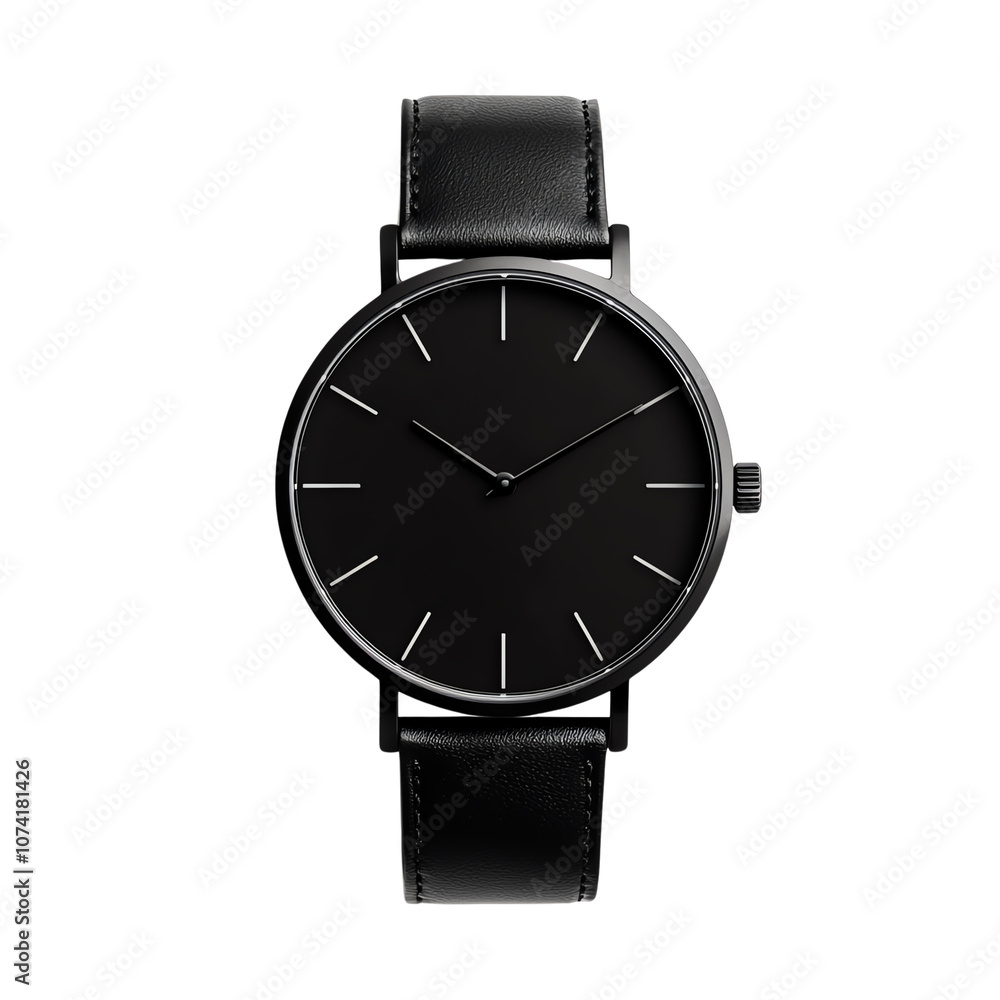 Elegant black watch with a minimalist design on a white isolated background. Elegant black watch with a minimalist design on a white isolated background.