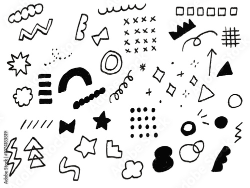手描きあしらいセット_幾何学模様　鉛筆