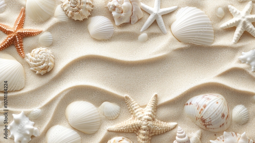 87.A detailed close-up of a sandy beach filled with collections of white and beige seashells and starfish. The gentle texture of the sand complements the natural shapes and colors of the shells, 87.A detailed close-up of a sandy beach filled with collections of white and beige seashells and starfish. The gentle texture of the sand complements the natural shapes and colors of the shells,