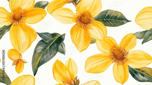 Wallpaper Mural Seamless pattern of vibrant pawpaw Asimina triloba flowers with intricate watercolor details for textile design and home decor Torontodigital.ca
