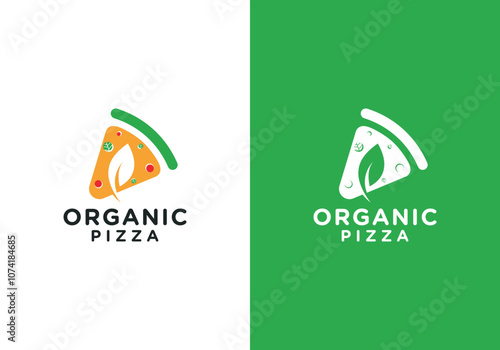 organic pizza logo for health. low fat pizza logo with vegetables
