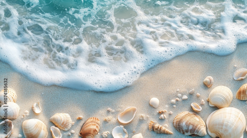 62.A serene summer beach background featuring soft sand and a clear blue sea, with a coastline adorned with seashells and small pebbles. The gentle waves wash over the shore, creating a soothing 62.A serene summer beach background featuring soft sand and a clear blue sea, with a coastline adorned with seashells and small pebbles. The gentle waves wash over the shore, creating a soothing