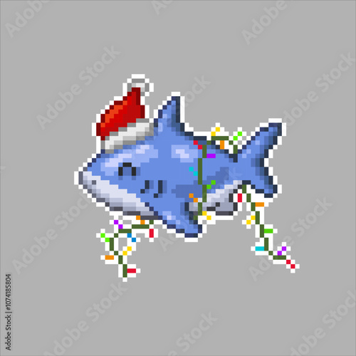 Christmas shark, pixel art meme