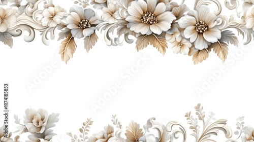 Elegant Baroque ornament border design with intricate floral details in soft watercolor perfect for vintage style invitations and backgrounds flowers pattern handmade art