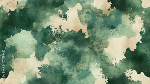 Dark green watercolor seamless pattern on textured paper background earthy tones for artistic design