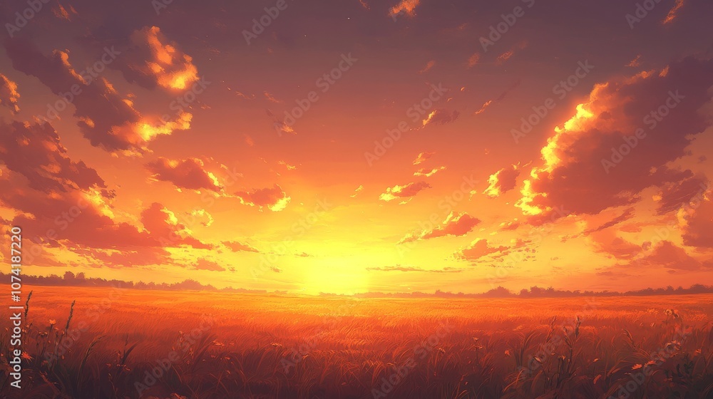 83.A wide, open sky bathed in the deep orange light of a summer sunset. The clouds scatter across the horizon, lit up by the fading sunlight, creating a rich, warm color palette that captures the 83.A wide, open sky bathed in the deep orange light of a summer sunset. The clouds scatter across the horizon, lit up by the fading sunlight, creating a rich, warm color palette that captures the
