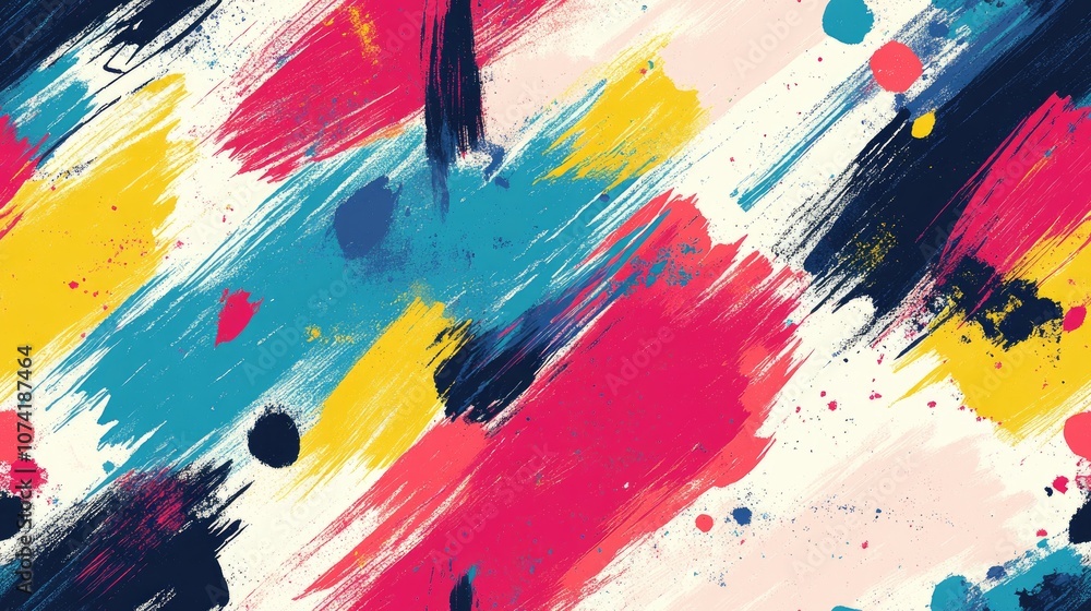 Fototapeta premium Seamless abstract pattern featuring vibrant brush strokes in a colorful painted background ideal for textile design and graphic projects