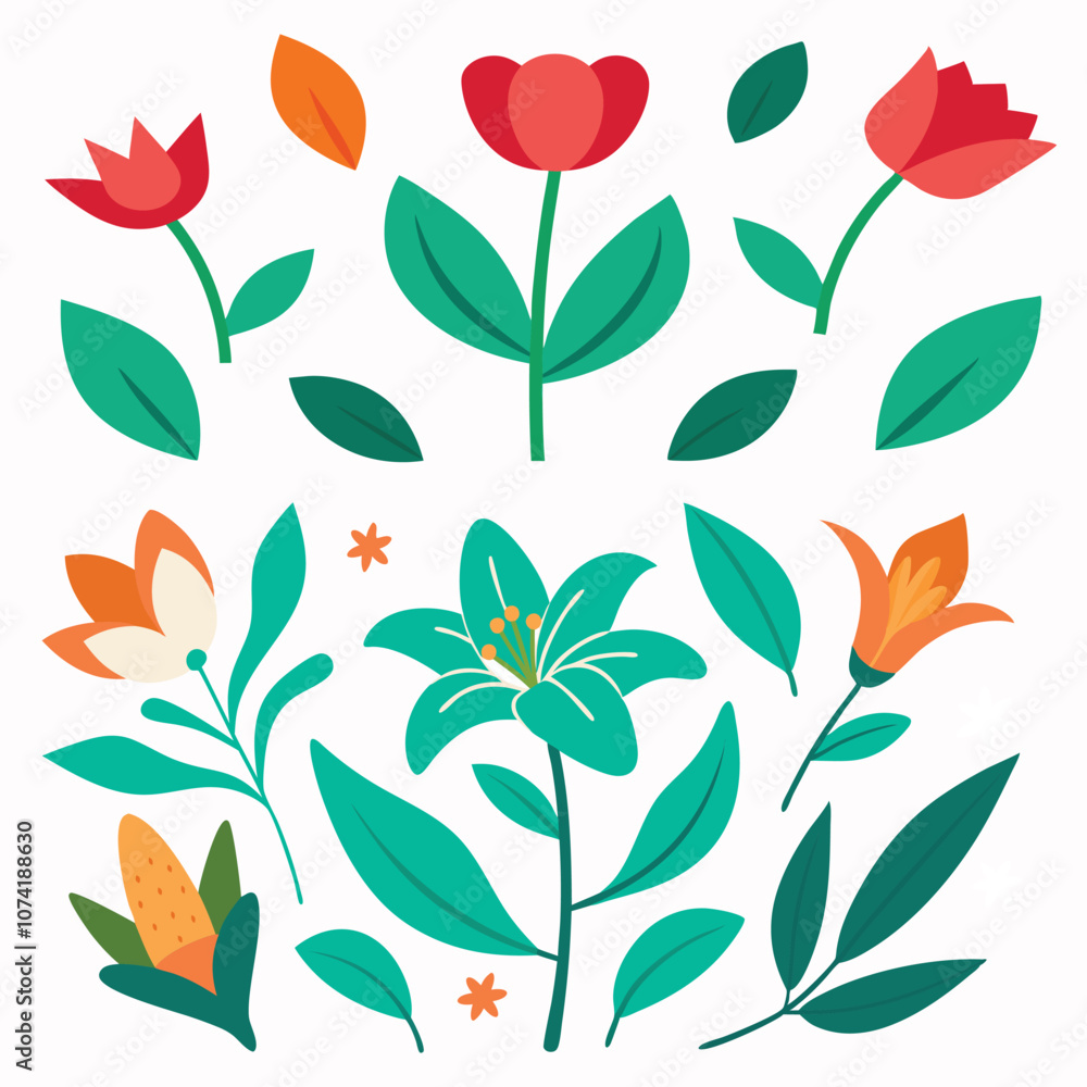Outline flower ad Leaf set for artistic designs Outline flower ad Leaf set for artistic designs