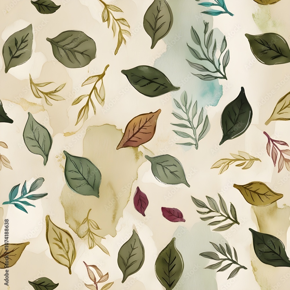 Tea leaves seamless pattern on texture watercolour. Food background with tea leaves watercolour in hand drawn style. Tea background for paper, textile, wrappiing Generative AI Tea leaves seamless pattern on texture watercolour. Food background with tea leaves watercolour in hand drawn style. Tea background for paper, textile, wrappiing Generative AI