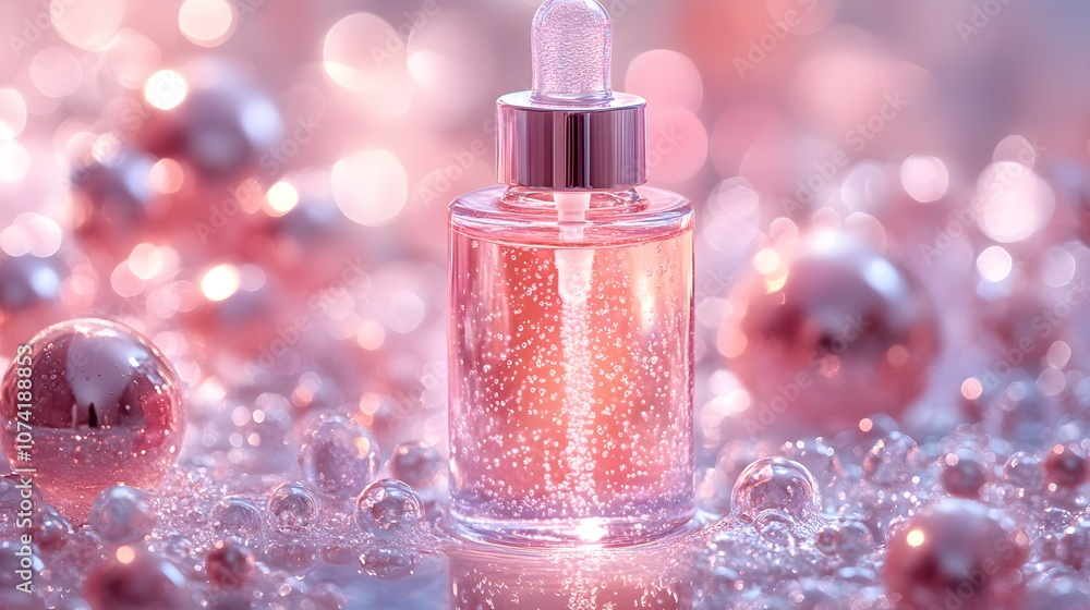 Elegant Serum Bottle with Shimmering Background Elegant Serum Bottle with Shimmering Background