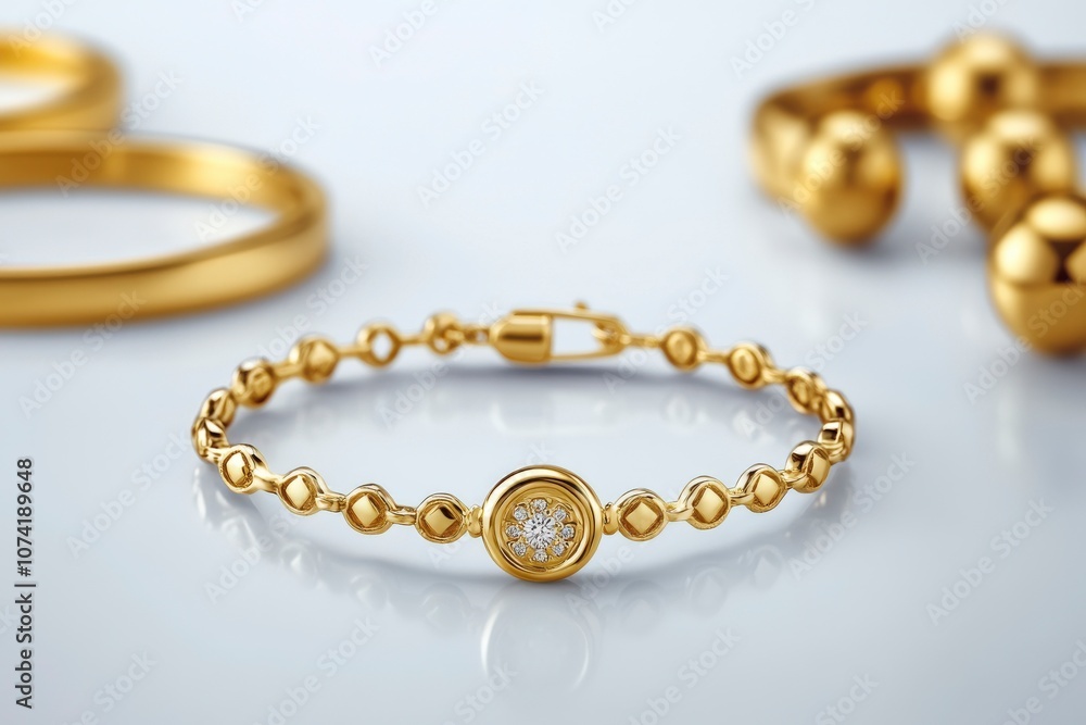 Delicate Gold Accessories on White Background Delicate Gold Accessories on White Background