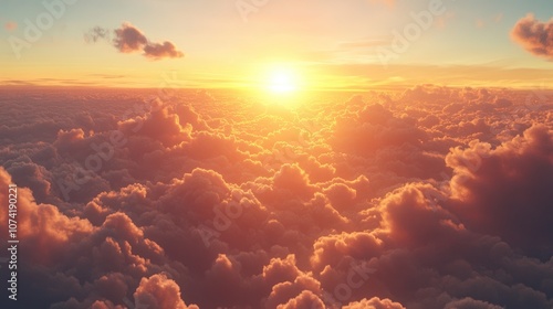 3D rendering of a sunset sky viewed from an airplane window photo