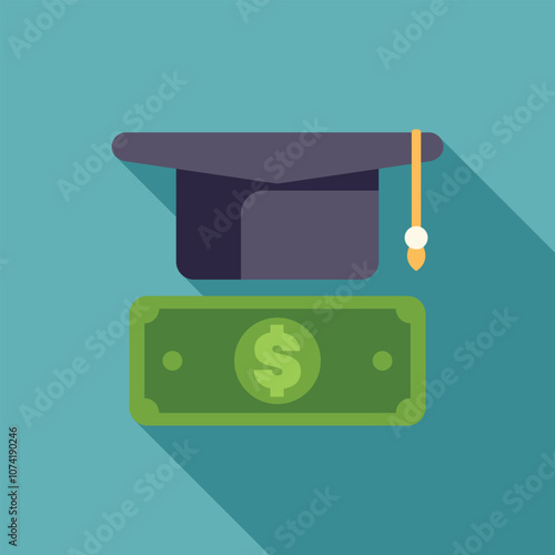 Graduation cap placed over money, symbolizing the cost of education and investment in the future