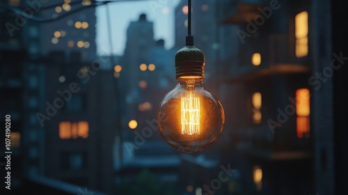 Wallpaper Mural 3D rendering of a vintage light bulb aesthetic hanging with an urban backdrop Torontodigital.ca