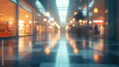 3D rendering of an abstract blurred and defocused interior of a department store shopping mall for use as a background