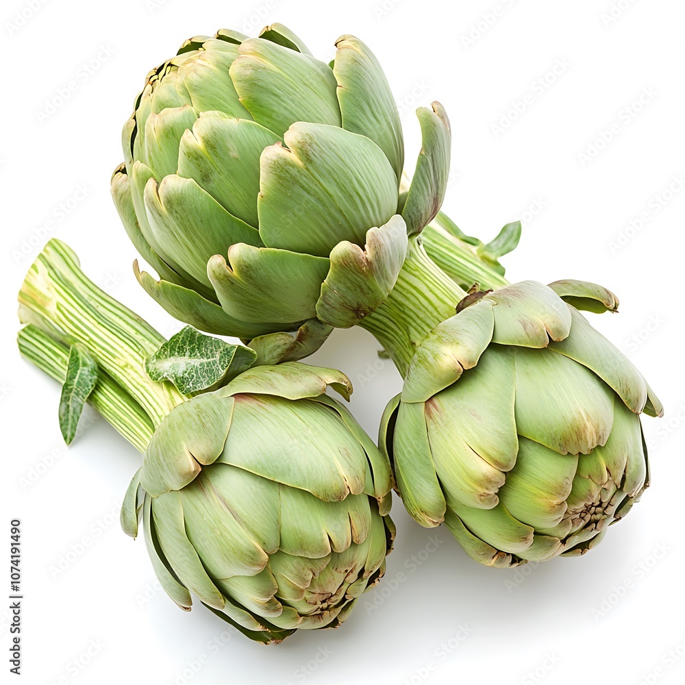 Artichokes isolated on a with a white background, close up Artichokes isolated on a with a white background, close up