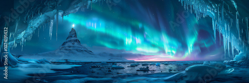 Northern Landscape at winter with aurora in the sky version 45