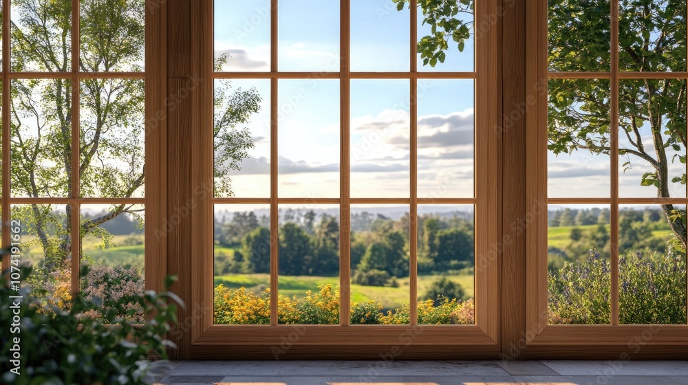 Fototapeta premium 3D rendering of classic wooden and glass house windows