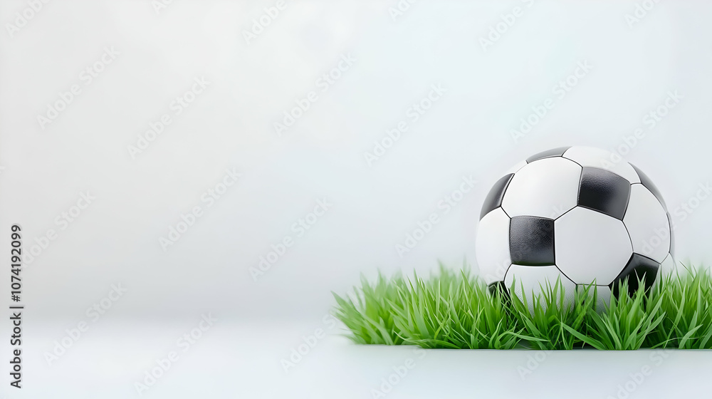 Naklejka premium Football, Soccer Ball and Field, Verdant Grass