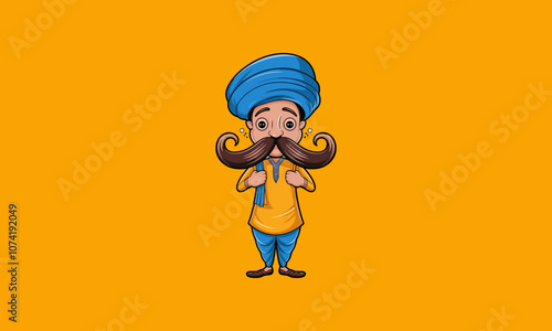 Cartoon man with turban and large mustache, proud pose.