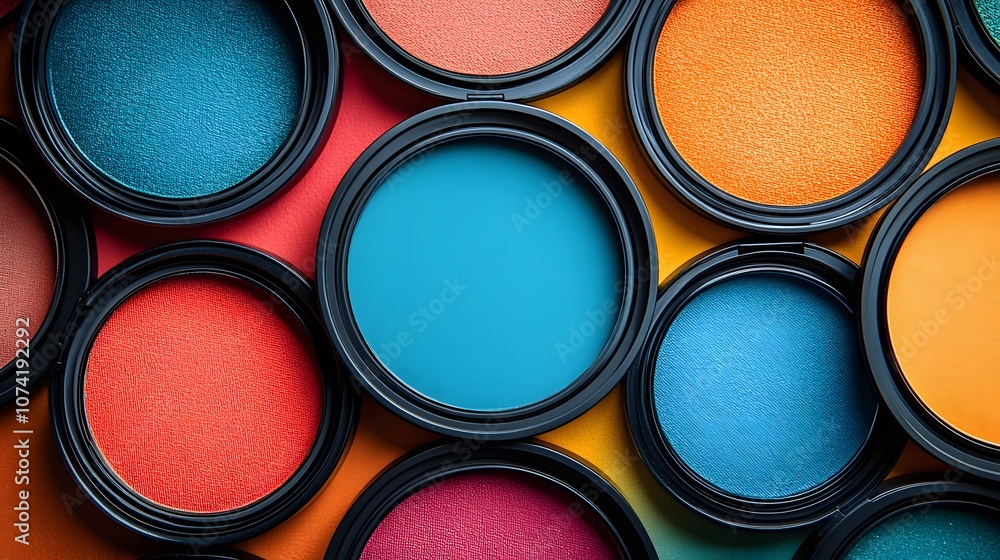 Vibrant Colorful Powders in Round Containers Vibrant Colorful Powders in Round Containers