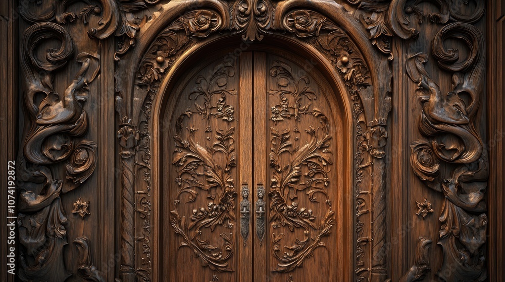 3D rendering of a carved wooden door 3D rendering of a carved wooden door