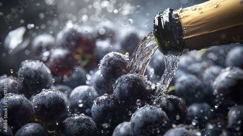 3D rendering of the traditional disgorgement and sweet liquor addition process for making champagne sparkling wine from chardonnay and pinot noir grapes photo