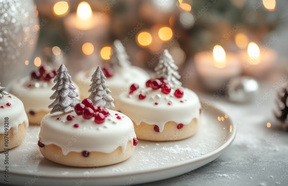 Christmas Fruitcake with White Icing, Holly Berries, and Mini Christmas Trees Christmas Fruitcake with White Icing, Holly Berries, and Mini Christmas Trees