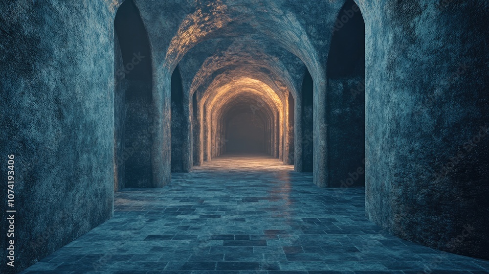 Naklejka premium 3D rendering of a dark eerie tunnel
