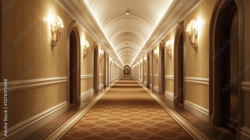 3D rendering of a low angle view of a corridor in a hotel representing a conceptual tunnel perspective 3D rendering of a low angle view of a corridor in a hotel representing a conceptual tunnel perspective