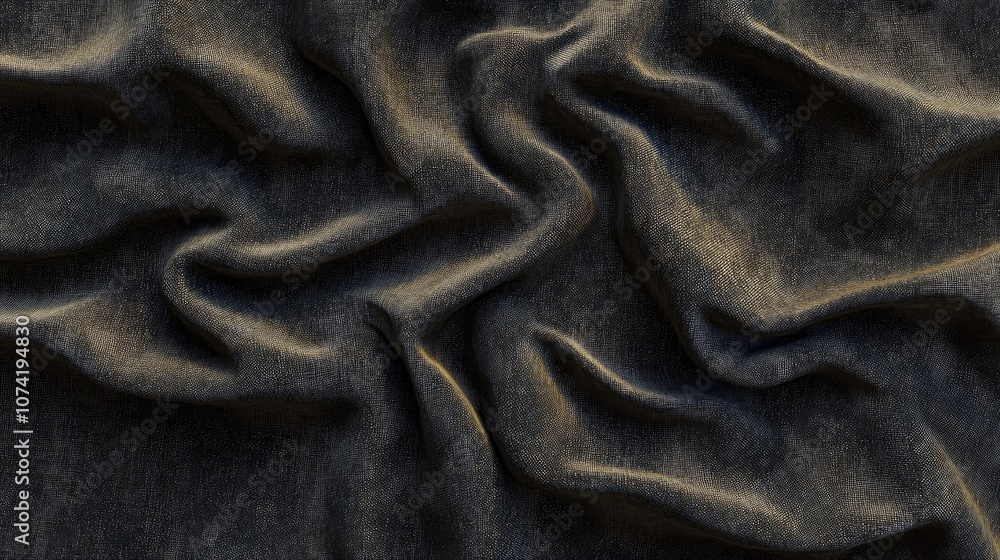 3D rendering of a dark colored fabric featuring wrinkles 3D rendering of a dark colored fabric featuring wrinkles