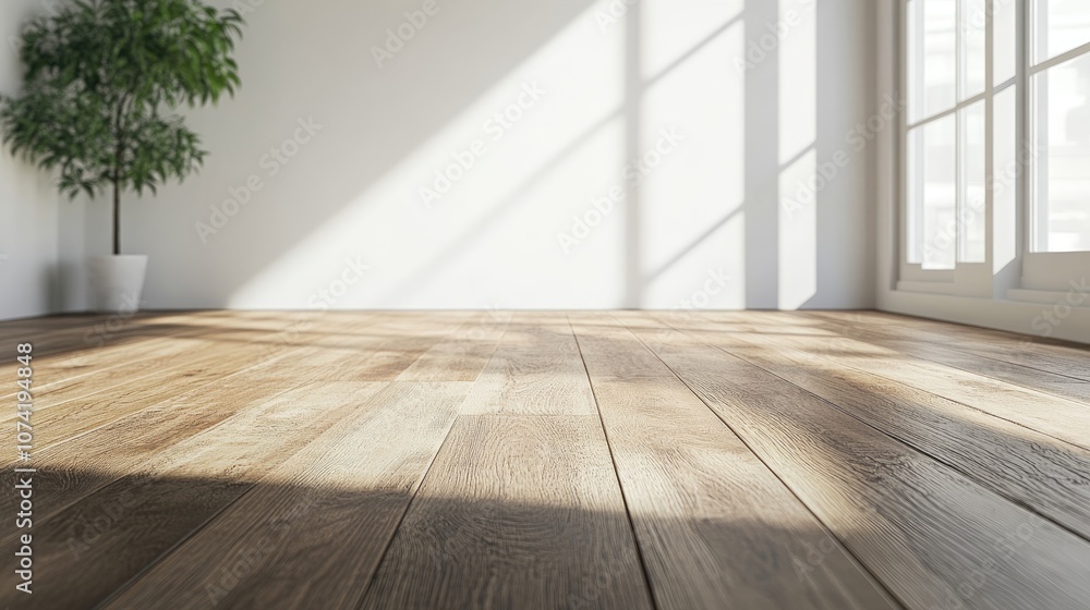 3D rendering of laminate flooring and a white wall in an empty room 3D rendering of laminate flooring and a white wall in an empty room