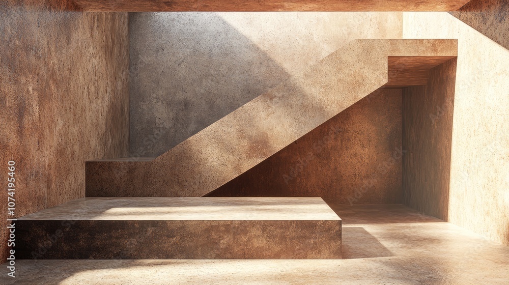 Abstract 3D rendering of a brown and beige concrete interior Abstract 3D rendering of a brown and beige concrete interior