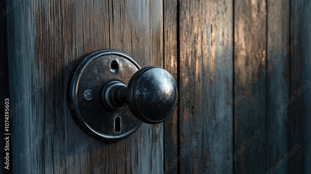 3D rendering of a close up view of a door lock on an opened door with a knob on a wooden surface 3D rendering of a close up view of a door lock on an opened door with a knob on a wooden surface