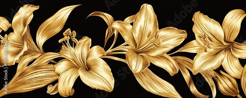 Golden lilies on a black background.