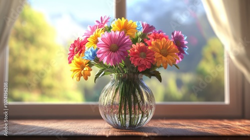 Wallpaper Mural 3D rendering of a vase filled with vibrant flowers on a table Torontodigital.ca