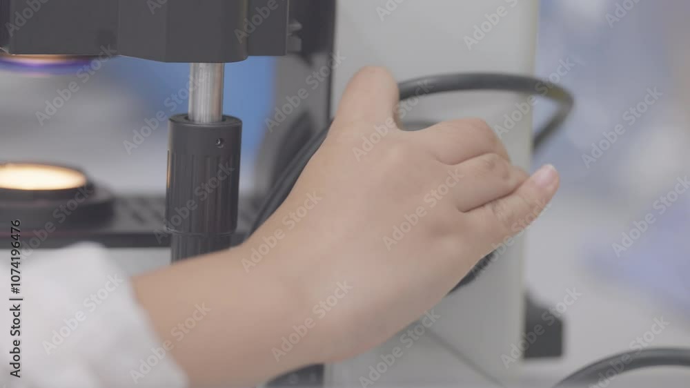 A person is holding a microscope and looking at something. Concept of curiosity and scientific exploration A person is holding a microscope and looking at something. Concept of curiosity and scientific exploration
