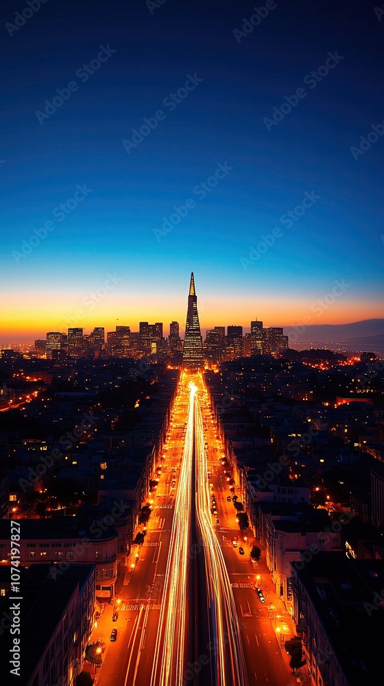 Fototapeta premium Vibrant cityscape at night with illuminated landmarks, ideal for an urban vacation experience, city lights, nightlife adventure